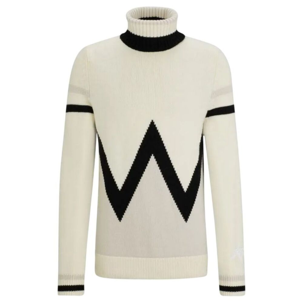 Boss Mens Geometric Turtle Neck Skiing Sweatshirt / Light Beige